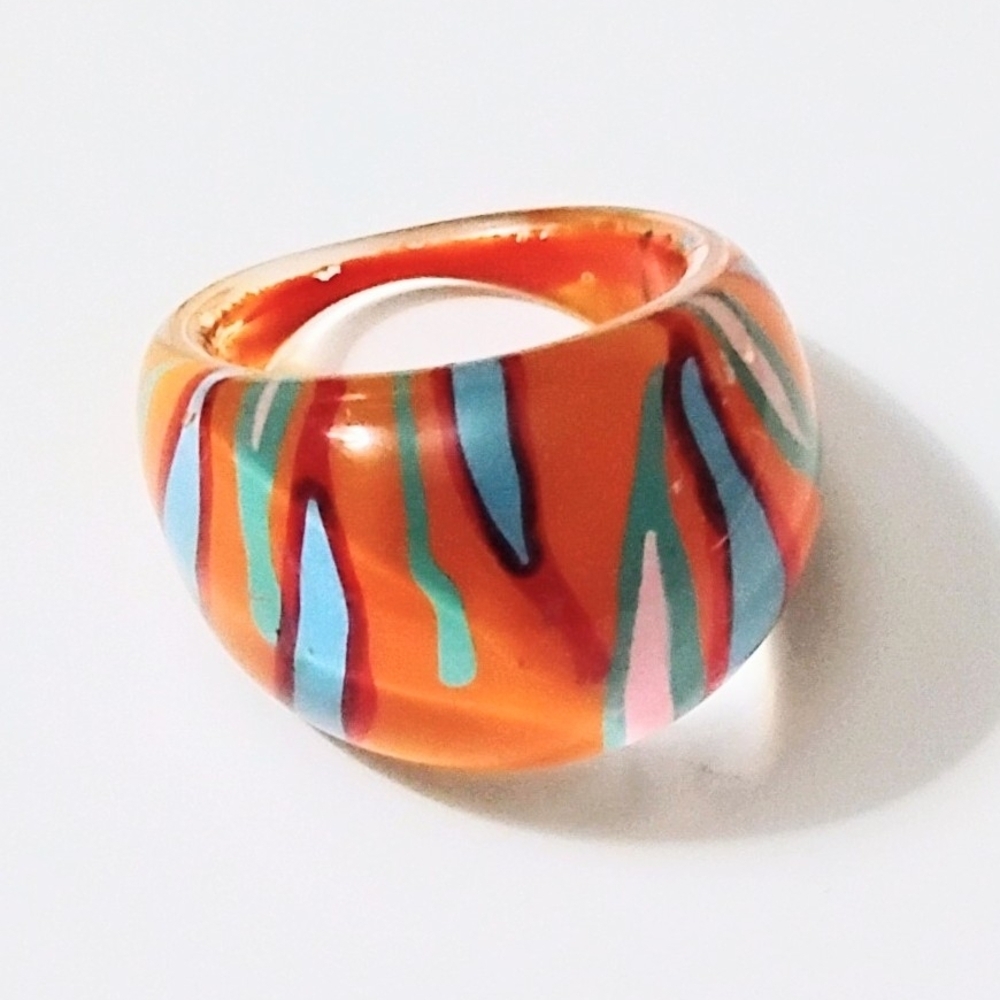 Vibrant Multicolor Ring Vintage Lucite Retro Boho Fun Jewelry